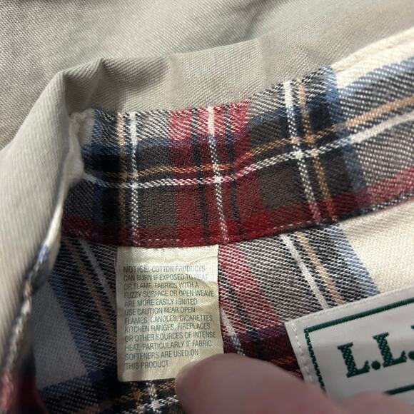 Vintage LL Bean Plaid Flannel Lined Tan Hurricane Shirt Small Canvas Button Up - Picture 4 of 7